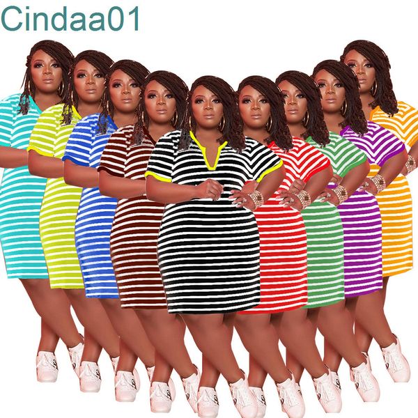 

women dress desiner short sleeve solid colour skirt summer ladies striped v-neck midi dresses plus sizes xl-5xl 9 colours, Black;gray