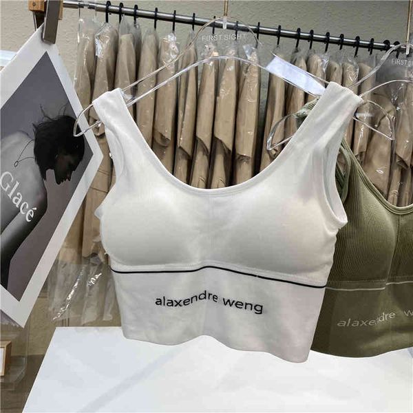 

tanks niche design 2021 wide handles, letter vest, u-thread, strapless, sports top, White