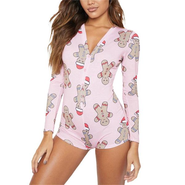 

women's jumpsuits & rompers 2021 fashion household bodysuit sleeping jumpsuit autumn long sleeve v neck elastic cartoon cake printed ho, Black;white