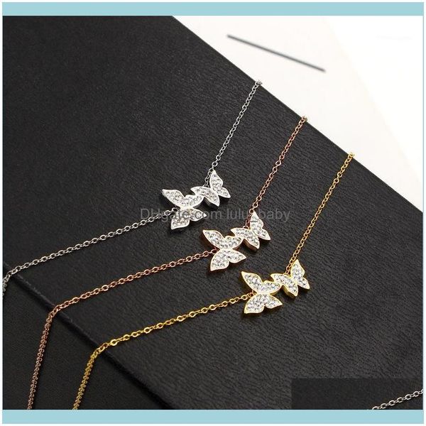 

chains jewelrychains butterful pendant necklace stainless steel women lady charms zircon for womens necklaces & pendants jewelry1 drop deliv, Silver