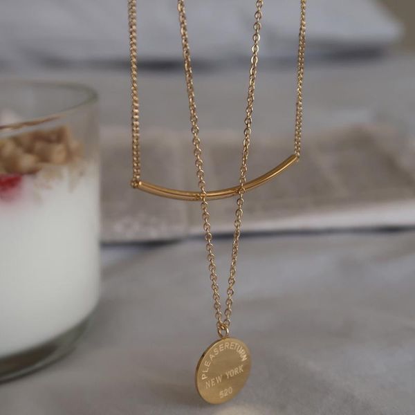 

pendant necklaces double layer letter coin smile geometric necklace gold plated titanium steel chain for women men jewelry, Silver