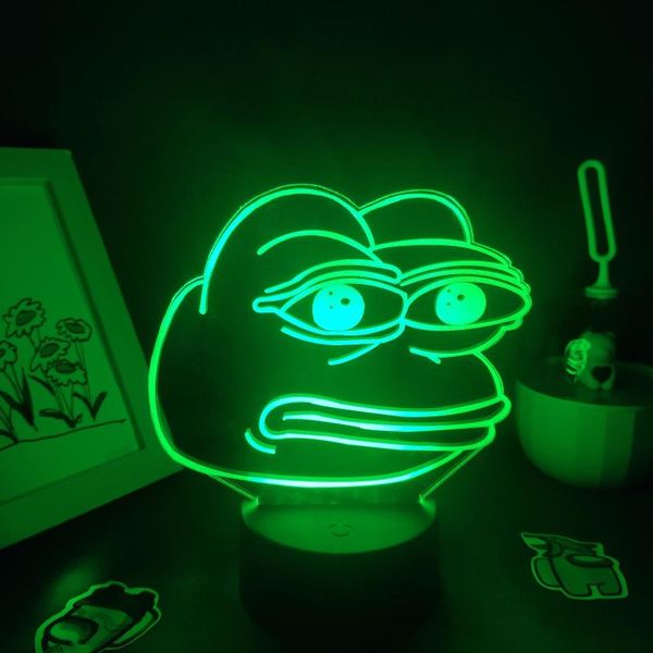 Luci notturne carino animale selvatico rana pepe sente brutto buon uomo 3d lampade al neon led rgb regalo colorato per bambini camera da letto camera da letto decorazione tavolo