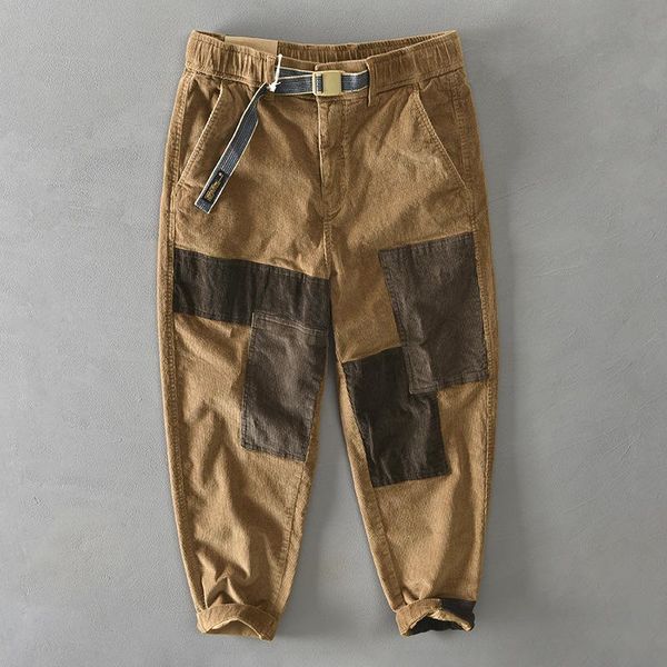 

men's pants z321 fall winter corduroy for men brand chic patchwork casual fashion japan style handsome boyfriend personality trousers, Black