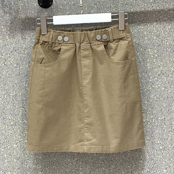 

skirts summer 2021 women elastic high waist khaki white black denim skirt , kroean female womens casual buttons mini jeans