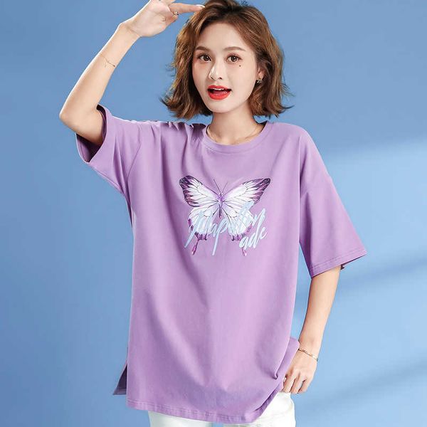 

2021 large short sleeve t-shirt fashion women's print casual korean spring and summer new loose cotton, White