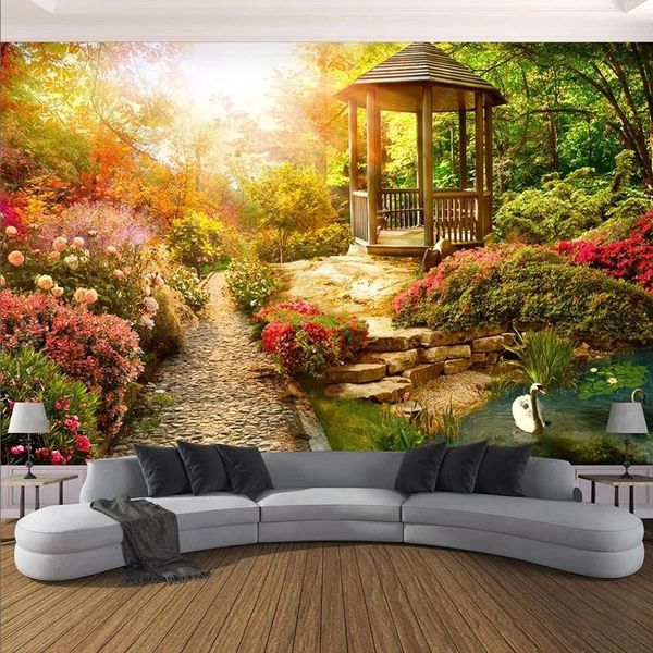 

custom mural self adhesive wallpaper 3d stereo sunshine garden scenery painting living room bedroom home decor wall waterproof wallpapers