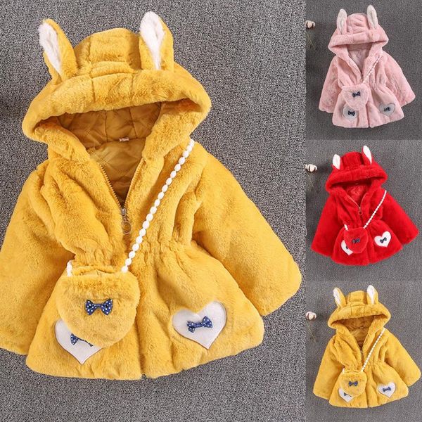 

jackets baby girl clothes ears plush jacket winter warm hooded cashmere girls coat christmas princess outerwear+bag, Blue;gray