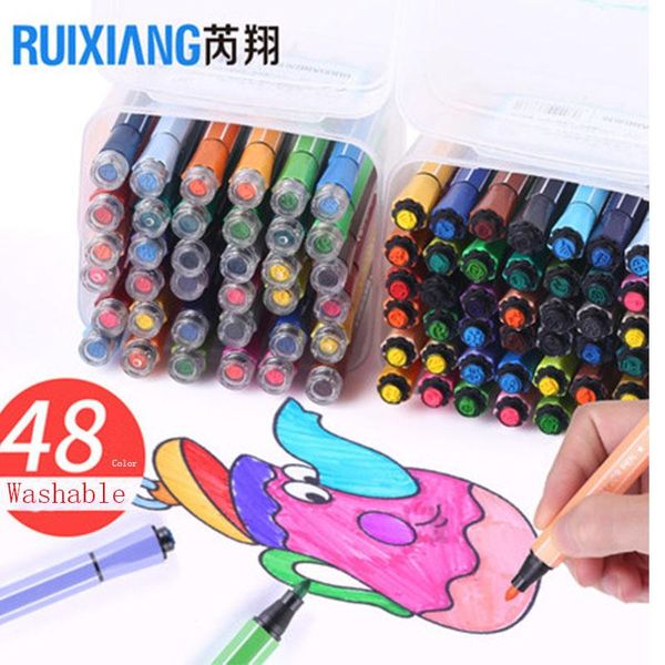 

highlighters 12 water colour pen with stamp draw stationery watercolor painting office school home washable color smooth vivid beauty, Black;red