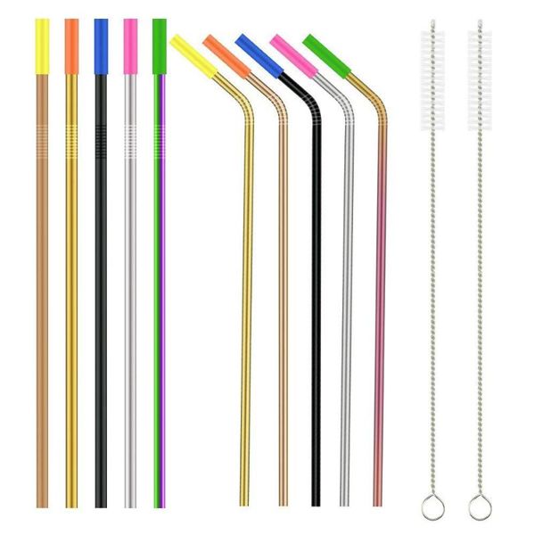 

packaging dinner service multicolor stainless steel straw, a set of 10 extra long 10.5 inch reusable replacement straws for 20 30 oz tu