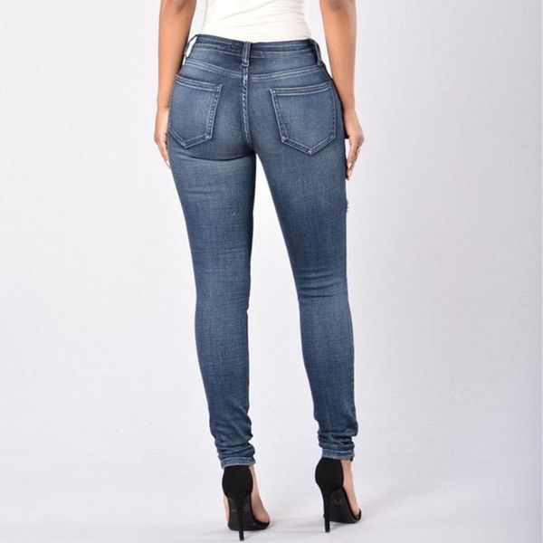 

fashion women button pocket hole high waist denim pants skinny slim casual boyfriend jeans for women's & capris, Black;white