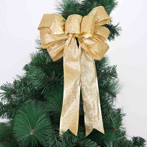

large bow gold ribbon gift box christmas tree decoration