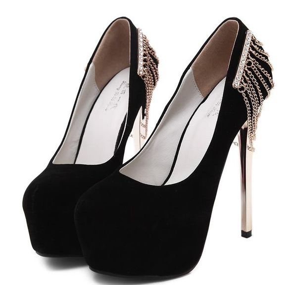 

black gold chain rhinestone women high heels red wedding prom gown shoes 14.5cm size 34 to 40