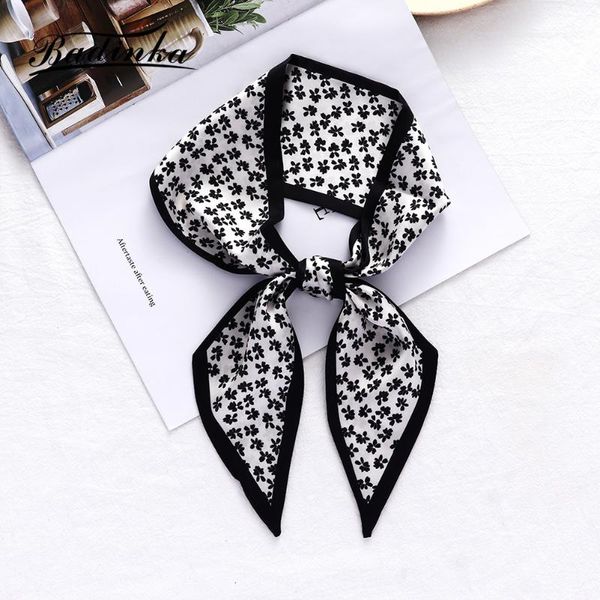 

scarves 2021 korean floral silk head hair ties scarf bandanas women designer long satin headband for ladies neck ribbons, Blue;gray