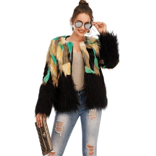 

fashion autumn/winter faux fur short coat stitching jacket women, Black