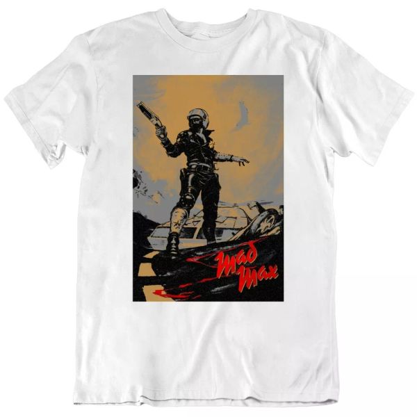 

mad max mel gibson 70s australian classic movie fan t shirt, White;black