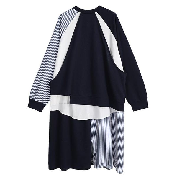 

casual dresses [eam] women dress blue striped spliced big size round neck long sleeve loose fit fashion tide spring autumn 1dd31471 lw47, Black;gray