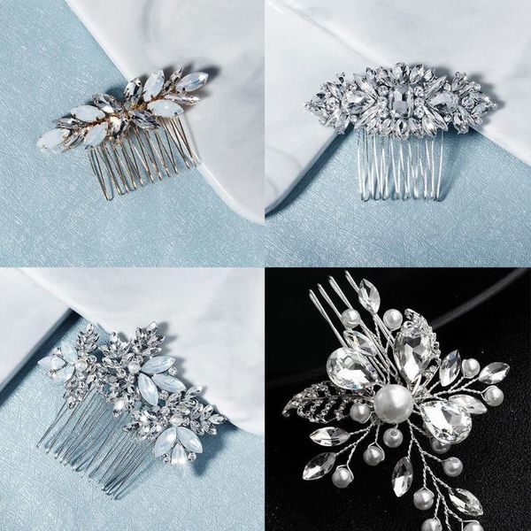 

hair clips & barrettes 2021 women light luxury bridal headwear silver color braided comb wedding daily rhinestone style head b6a9, Golden;silver