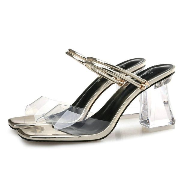 

summer fashion high heel crystal women's shoes with transparent sandals two kinds of wearing female slippers tide, Black