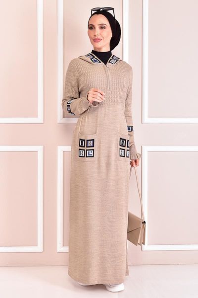 

ethnic clothing triko elbise bej klc8267, Red