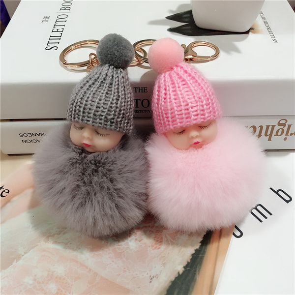 

10pcsleeping baby hair ball pendant cute plush doll key chain lady bag pendant car pendant, Silver