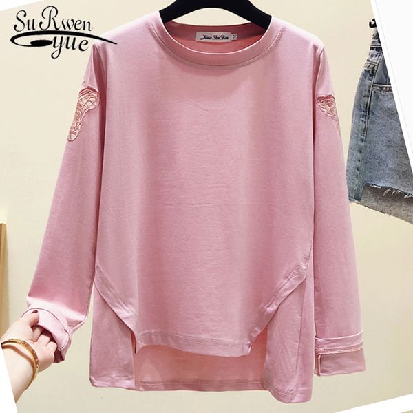 

autumn fashion women blouses casual hollow out clothing long sleeve basic tee shirts blusas mujer de moda 6296 50 210508, White