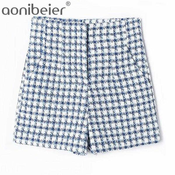 

office lady textured checked shorts spring summer fashion high waist casual women straight plaid female bottoms 210604, White;black