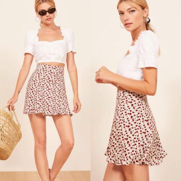 

skirts 2021 summer women fashion floral print polka dot mini skirt casual ruffles high waist beach, Black
