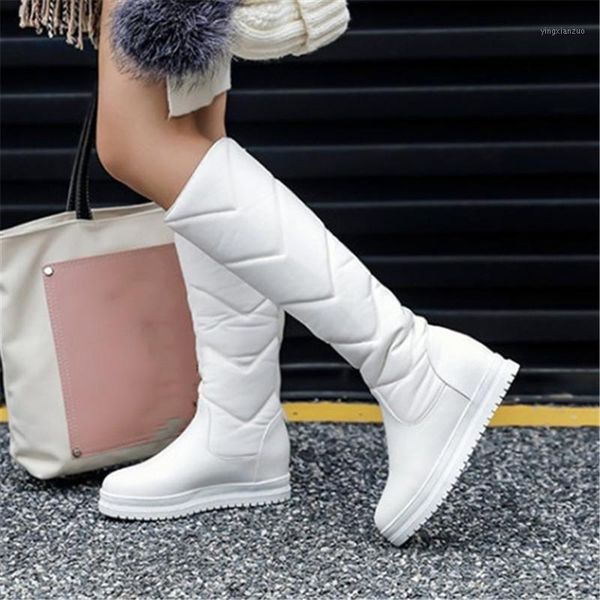 

boots pxelena winter warm plush knee high women cozy heel snow slip on platform woman long shoes black pink white 431
