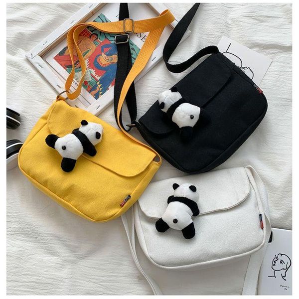 

cross body cute panda pendant messenger bag solid casual shoulder shopping street school 2021 fashion trend crossbody