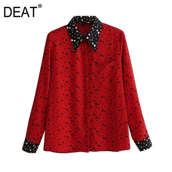 

[deat] fashion spring autumn turn-down collar long sleeve star printing single-breasted shirt women 13c282 210527, White
