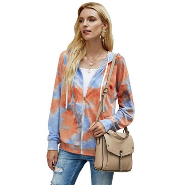 

tie-dye women hoodies fashion occident trend cardigan long sleeve zipper pocket hooded sweater designer female loose casual sweatshirts, Black