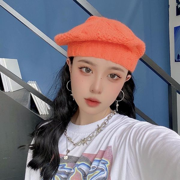 

caps & hats women beret vogue hat for winter female hair warm solid color lady's girl's beanies boinas de mujer, Yellow