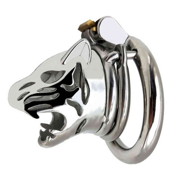 Cockring Dispositivi di castità maschile con anti loop Testa di tigre animale Gabbia per gallo in acciaio inossidabile per uomini giocattoli del sesso prodotti per adulti anello per pene 1123