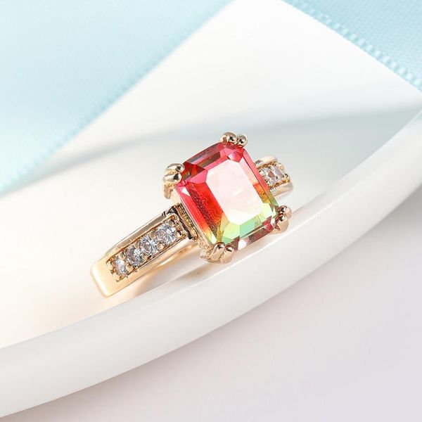

wedding rings luxury gold plated style colour tourmaline crystal ring 2021 fashion women square gem engagement jewelry, Slivery;golden