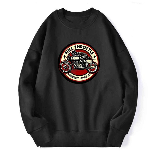

men's hoodie, loose sportswear, motorcycle print, hip-hop sweatshirt and crew neck, Black