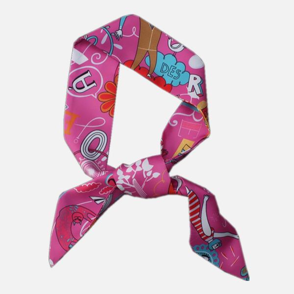 

designer brand scarf couple cycling printing ladies silk headband skinny bag with ribbon long handkerchief women neck c32 scarves, Blue;gray