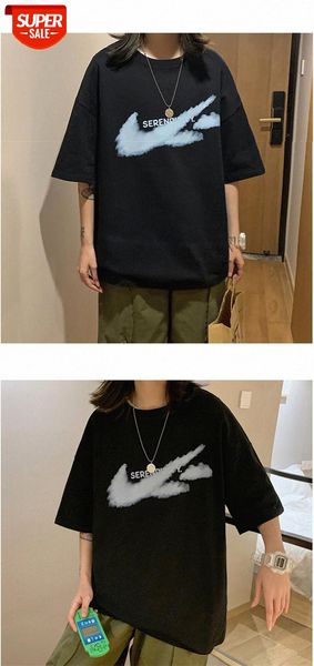 

hong kong style student short-sleeved t-shirt female tide brand new korean version loose net red couple half-sleeved #9i3c, White