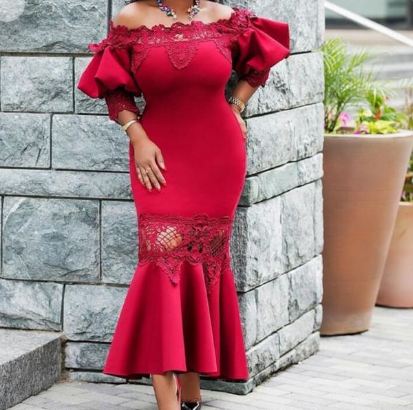 

casual dresses mermaid dress women 2021 off shoulder hollow out lace midi elegant ladies evening party, Black;gray