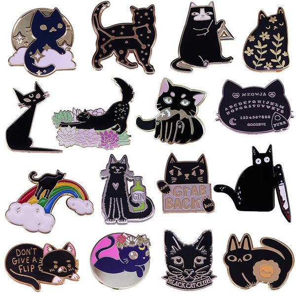 

pins, brooches black cat brooch fantasy mysterious animal badge halloween crazy cats lady lapel pin kitty lover wizard witch accessory, Gray