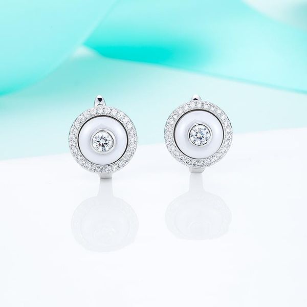 

stud fashion small round porcelain earrings inlay full cubic zirconia for women jewelry delicate gift brincos, Golden;silver