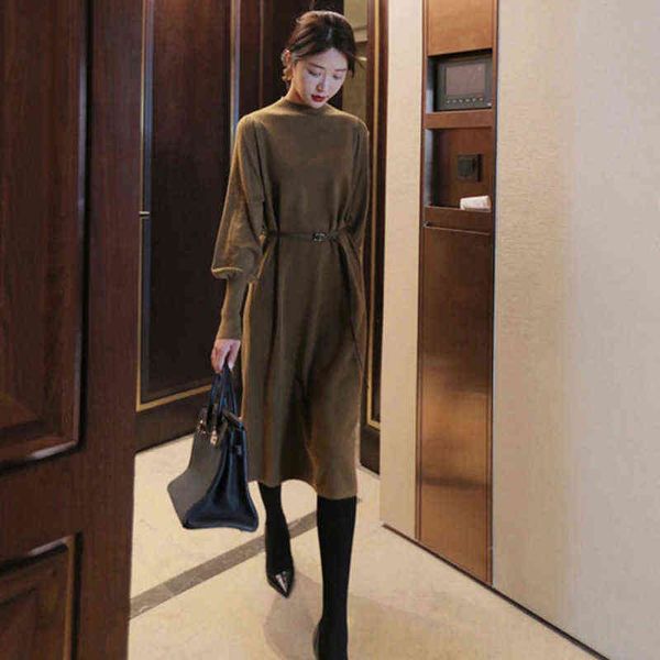 

casual dresses bottomed knitted dr's autumn and winter 2022 temperament foreign style medium length sweater with skirt, Black;gray