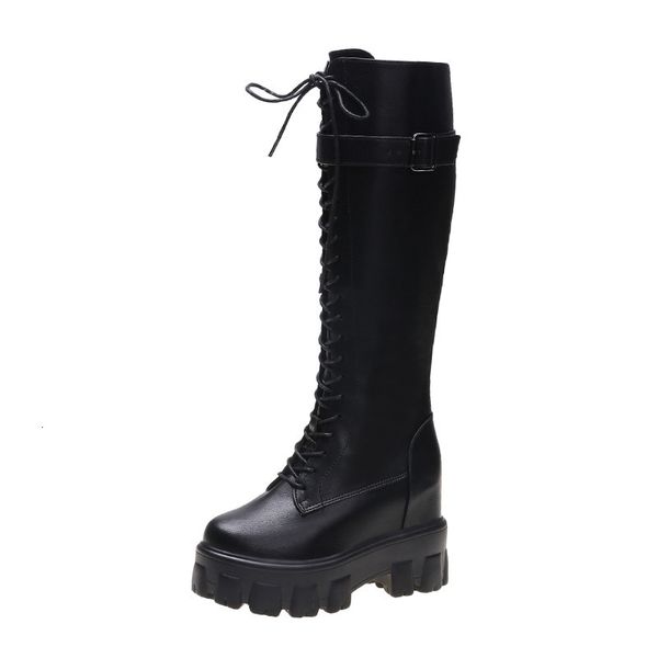 

boots women's shoes 2021 solid colored horsemen thick raise high cloth, Black