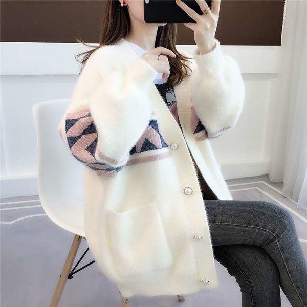 

women's sweaters gross imitation of female mink sweater outerwear fashion plus size knitt cardigan jacket lady new autumn loose co, White;black