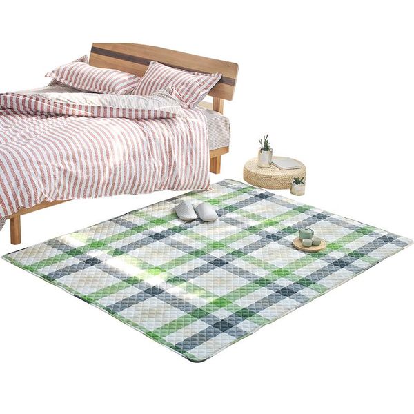 

carpets customizable washed cotton plaid carpet bedroom bedside cushion fully covered home non-slip tatami crawling mat machine washable