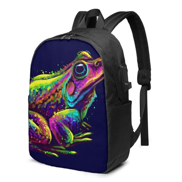 

backpack teenage for school boy girl abstract neon frog bag usb charging bookbag
