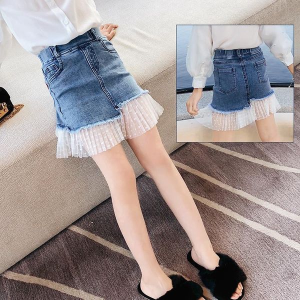 

skirts girls buttock skirt summer baby girl a-shaped half-length korean fashion children jeans lace 3-14 years, Blue