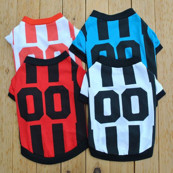 Sport Style Stripe Sublimation Blanks Abbigliamento per cani Cani vestiti Stampa zampa T-shirt semplice Ventilazione in cotone Gilet primavera estate Maglia da calcio Chihuahua Bulldog S