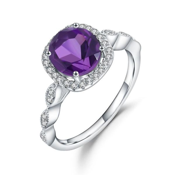 

cluster rings gem's ballet 2.04ct natural amethyst gemstone for women genuine 925 sterling silver ocean waves purple ring fine jewelry, Golden;silver