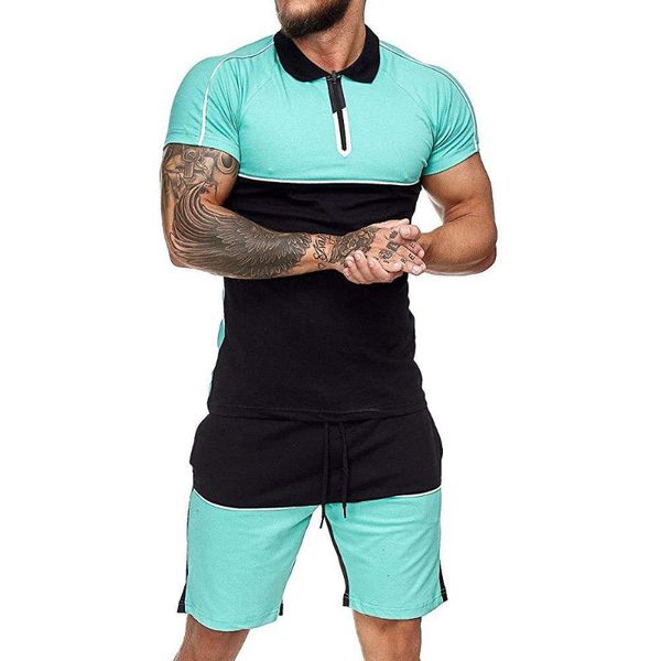 

men's tracksuits two piece set summer men sets sports tracksuit color matching sweatsuit short sleeve t shirt and shorts clothing, Gray