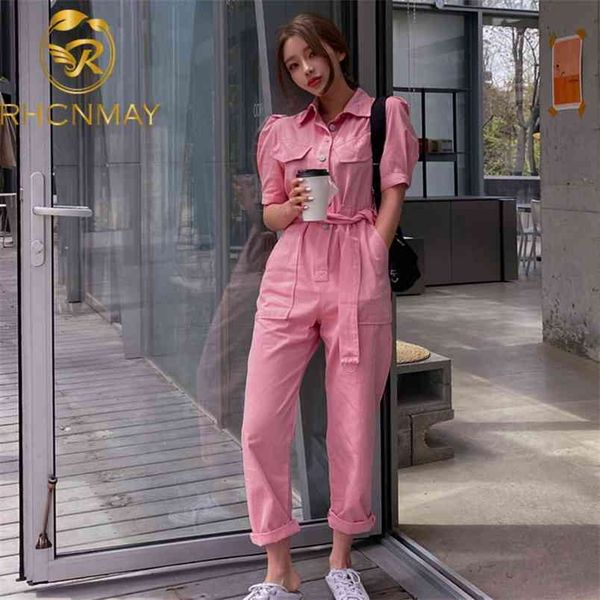 

work office women jumpsuit summer fashion overall loose solid long playsuit lace up sashes rompers 210506, Black;white